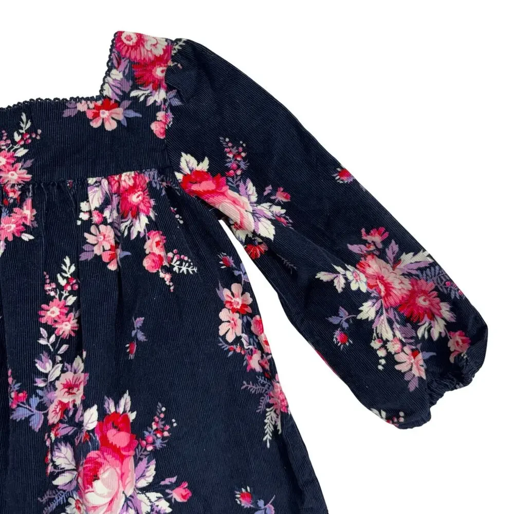 Baby GAP Toddler Girl Corduroy Floral Dress Navy Blue Pink 3T NWT Long Sleeve